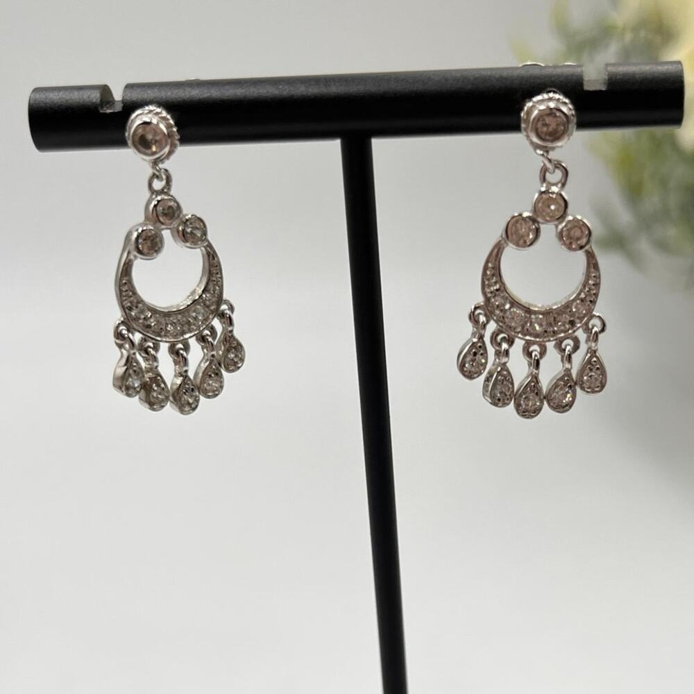 ATI Signed 925 Sterling Silver CZ Dangle Delicate Chandelier Earrings